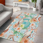 Australia Pink Cockatoo Aboriginal Art Area Rug Tropical Hibiscus Floral Style