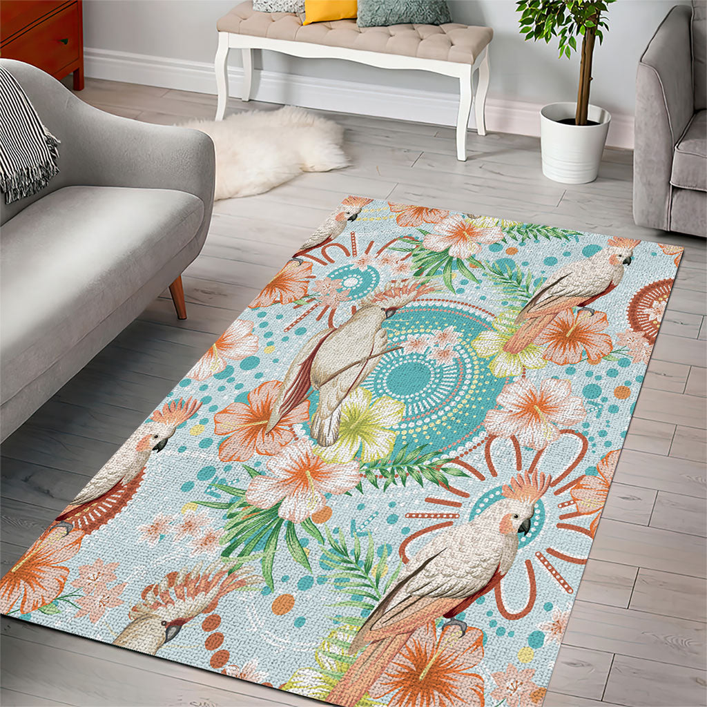 Australia Pink Cockatoo Aboriginal Art Area Rug Tropical Hibiscus Floral Style