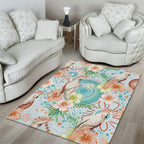 Australia Pink Cockatoo Aboriginal Art Area Rug Tropical Hibiscus Floral Style