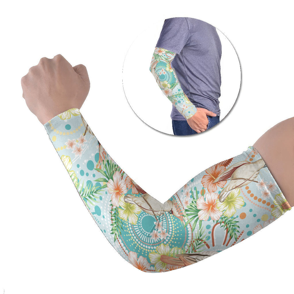 Australia Pink Cockatoo Aboriginal Art Arm Sleeves Tropical Hibiscus Floral Style