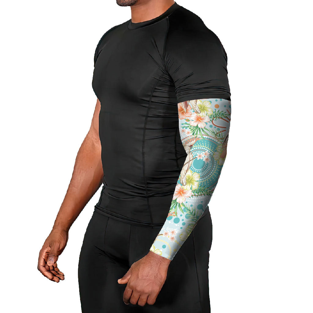 Australia Pink Cockatoo Aboriginal Art Arm Sleeves Tropical Hibiscus Floral Style