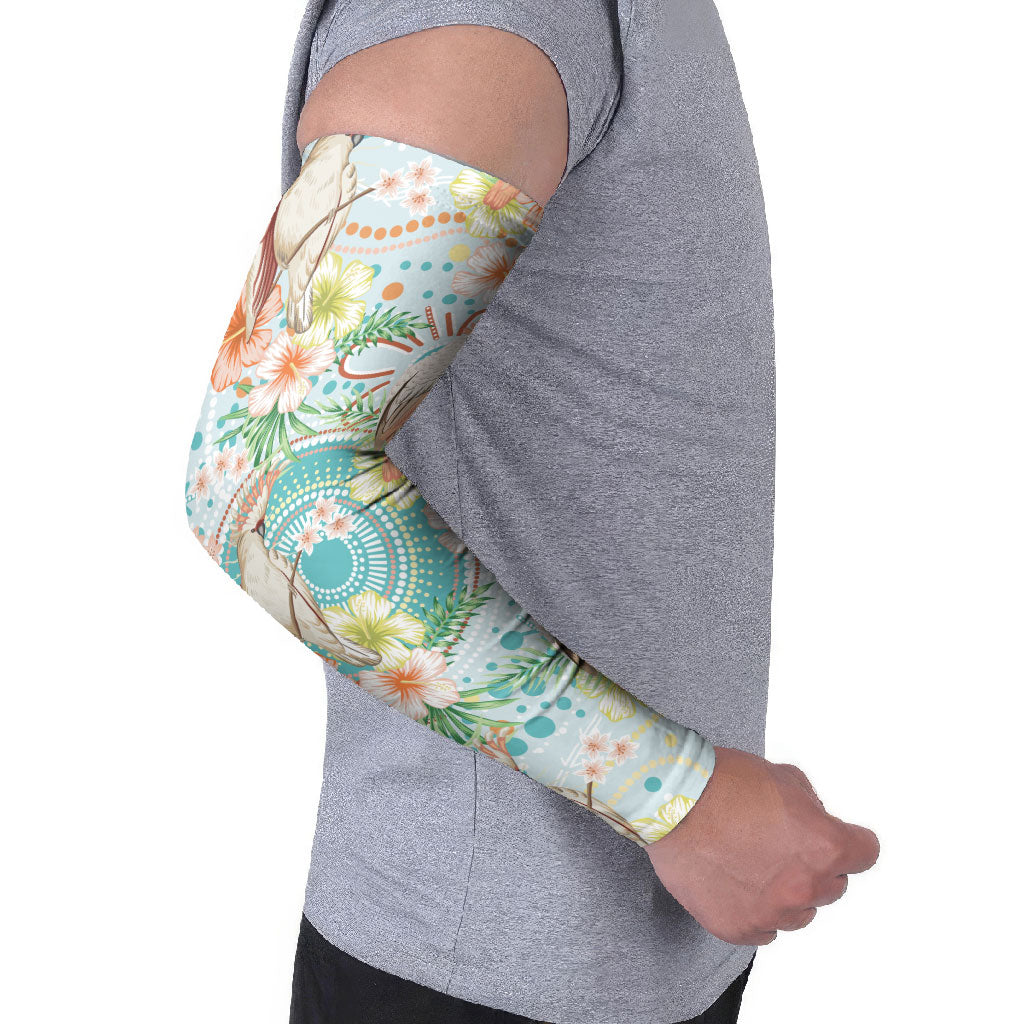 Australia Pink Cockatoo Aboriginal Art Arm Sleeves Tropical Hibiscus Floral Style
