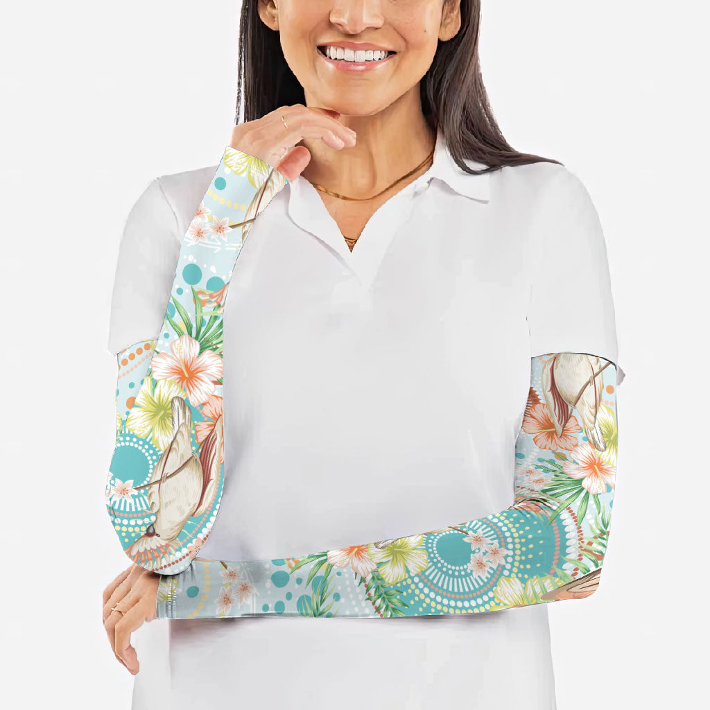 Australia Pink Cockatoo Aboriginal Art Arm Sleeves Tropical Hibiscus Floral Style