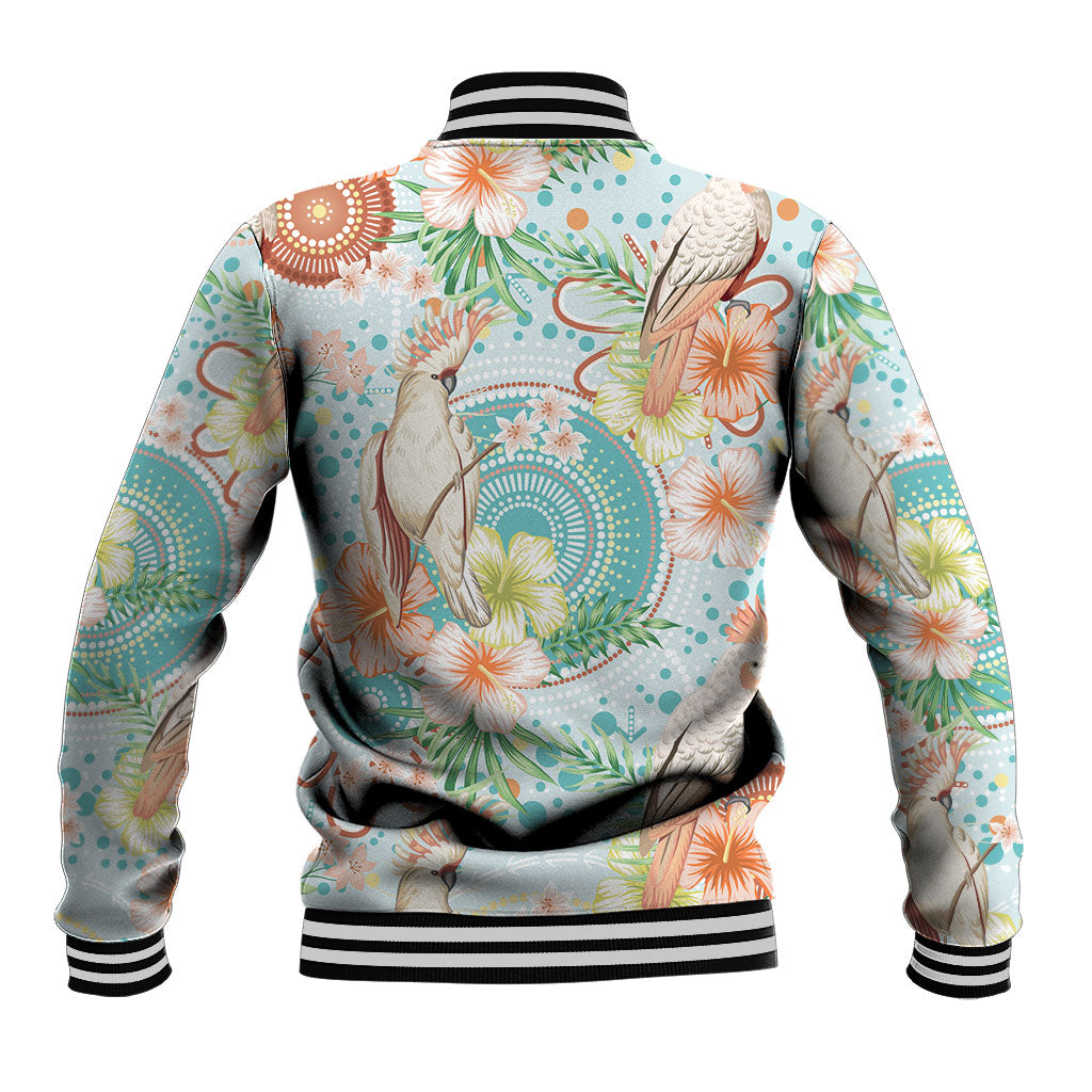 Australia Pink Cockatoo Aboriginal Art Baseball Jacket Tropical Hibiscus Floral Style