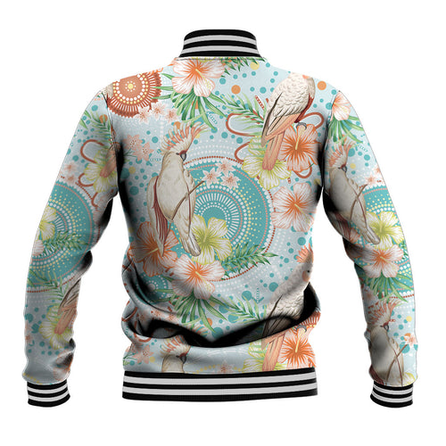 Australia Pink Cockatoo Aboriginal Art Baseball Jacket Tropical Hibiscus Floral Style
