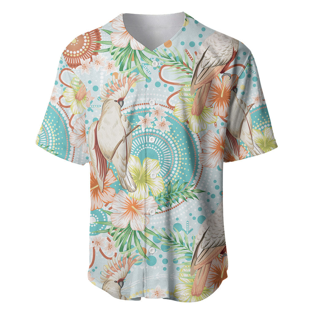 Australia Pink Cockatoo Aboriginal Art Baseball Jersey Tropical Hibiscus Floral Style