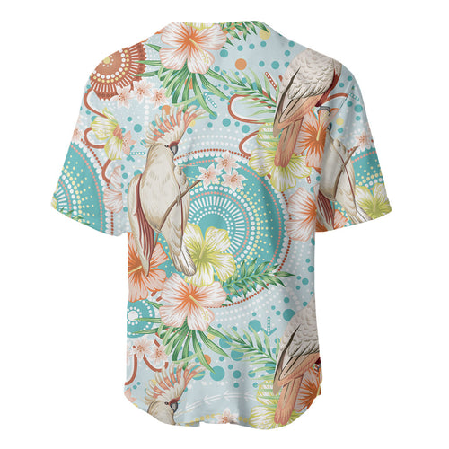 Australia Pink Cockatoo Aboriginal Art Baseball Jersey Tropical Hibiscus Floral Style