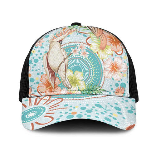 Australia Pink Cockatoo Aboriginal Art Baseball Net Cap Tropical Hibiscus Floral Style