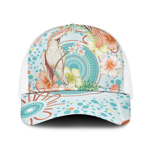 Australia Pink Cockatoo Aboriginal Art Baseball Net Cap Tropical Hibiscus Floral Style
