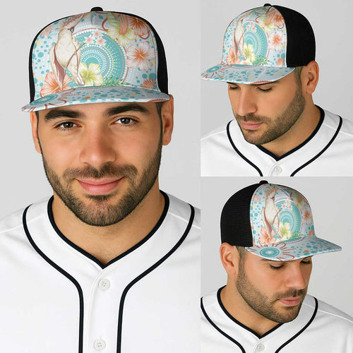 Australia Pink Cockatoo Aboriginal Art Baseball Net Cap Tropical Hibiscus Floral Style