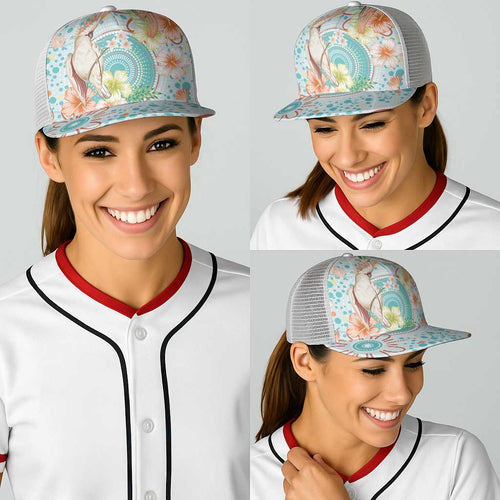 Australia Pink Cockatoo Aboriginal Art Baseball Net Cap Tropical Hibiscus Floral Style