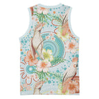Australia Pink Cockatoo Aboriginal Art Basketball Jersey Tropical Hibiscus Floral Style