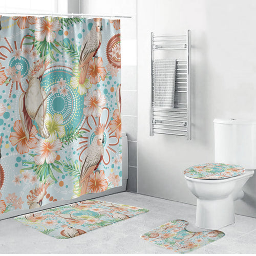 Australia Pink Cockatoo Aboriginal Art Bathroom Set Tropical Hibiscus Floral Style