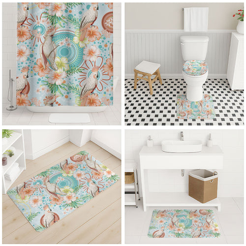 Australia Pink Cockatoo Aboriginal Art Bathroom Set Tropical Hibiscus Floral Style