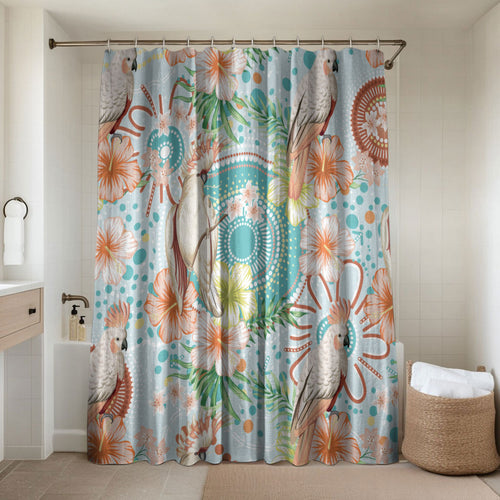 Australia Pink Cockatoo Aboriginal Art Bathroom Set Tropical Hibiscus Floral Style