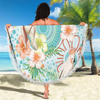 Australia Pink Cockatoo Aboriginal Art Beach Blanket Tropical Hibiscus Floral Style