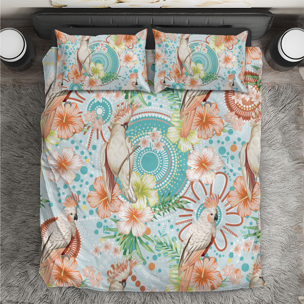 Australia Pink Cockatoo Aboriginal Art Bedding Set Tropical Hibiscus Floral Style