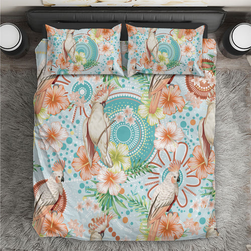 Australia Pink Cockatoo Aboriginal Art Bedding Set Tropical Hibiscus Floral Style