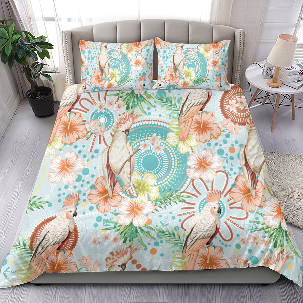 Australia Pink Cockatoo Aboriginal Art Bedding Set Tropical Hibiscus Floral Style