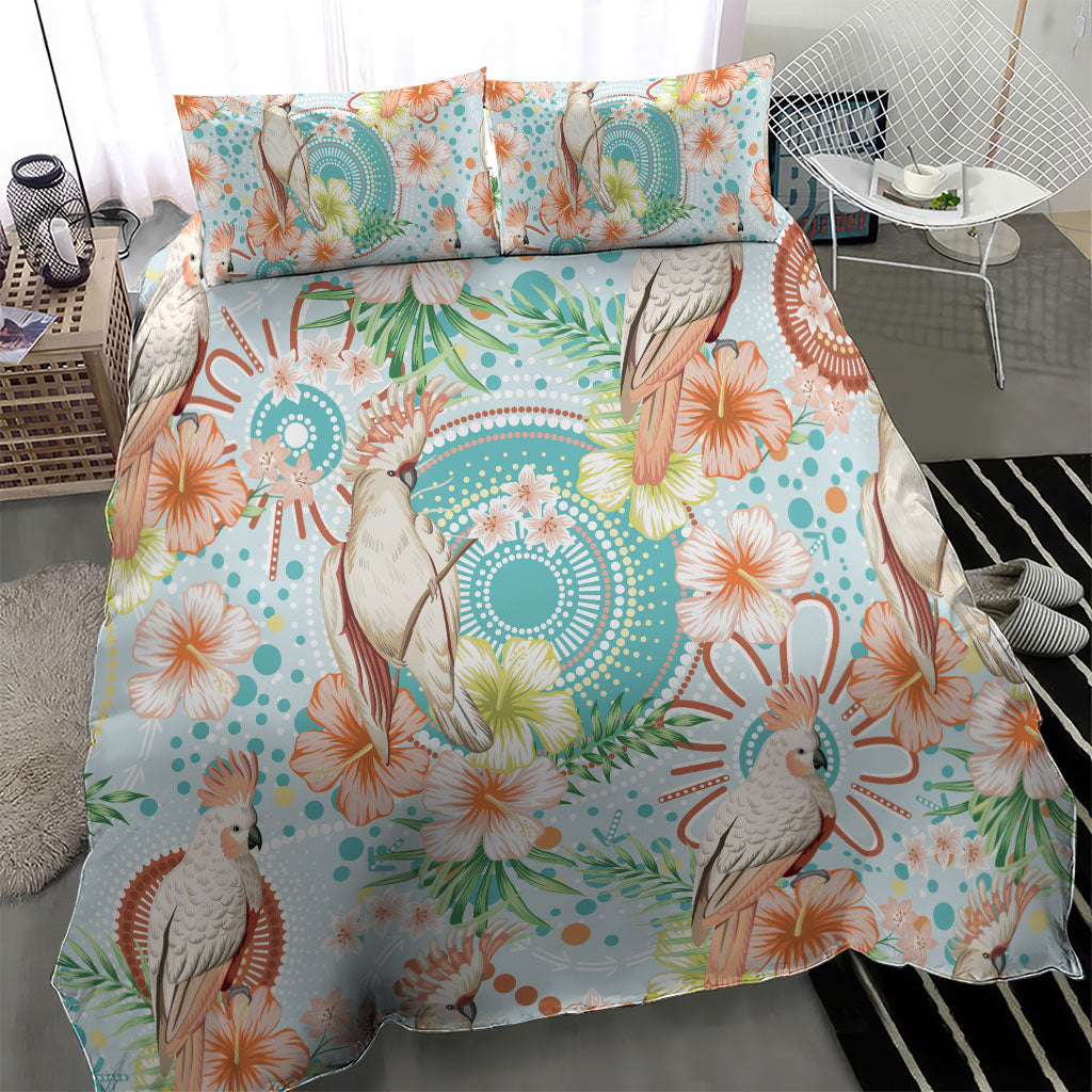 Australia Pink Cockatoo Aboriginal Art Bedding Set Tropical Hibiscus Floral Style
