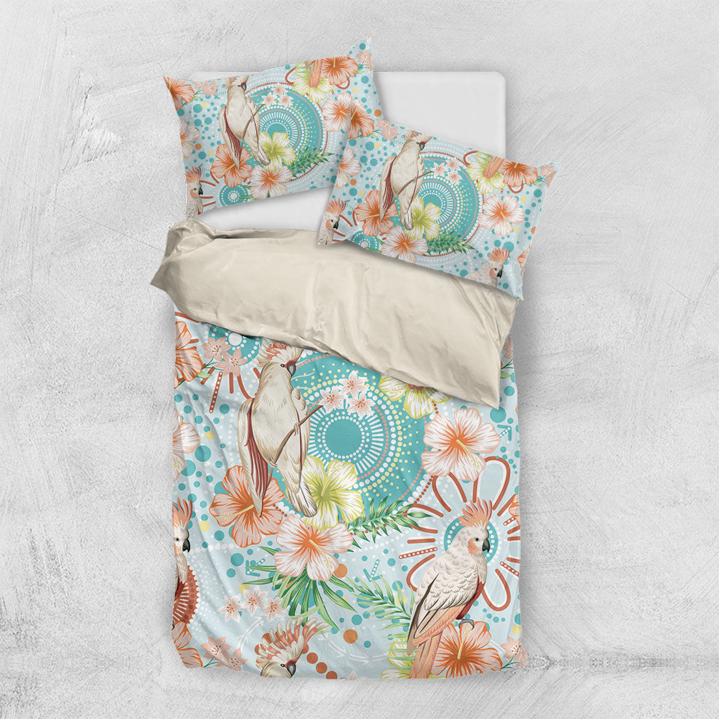 Australia Pink Cockatoo Aboriginal Art Bedding Set Tropical Hibiscus Floral Style