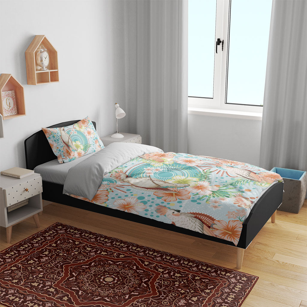 Australia Pink Cockatoo Aboriginal Art Bedding Set Tropical Hibiscus Floral Style