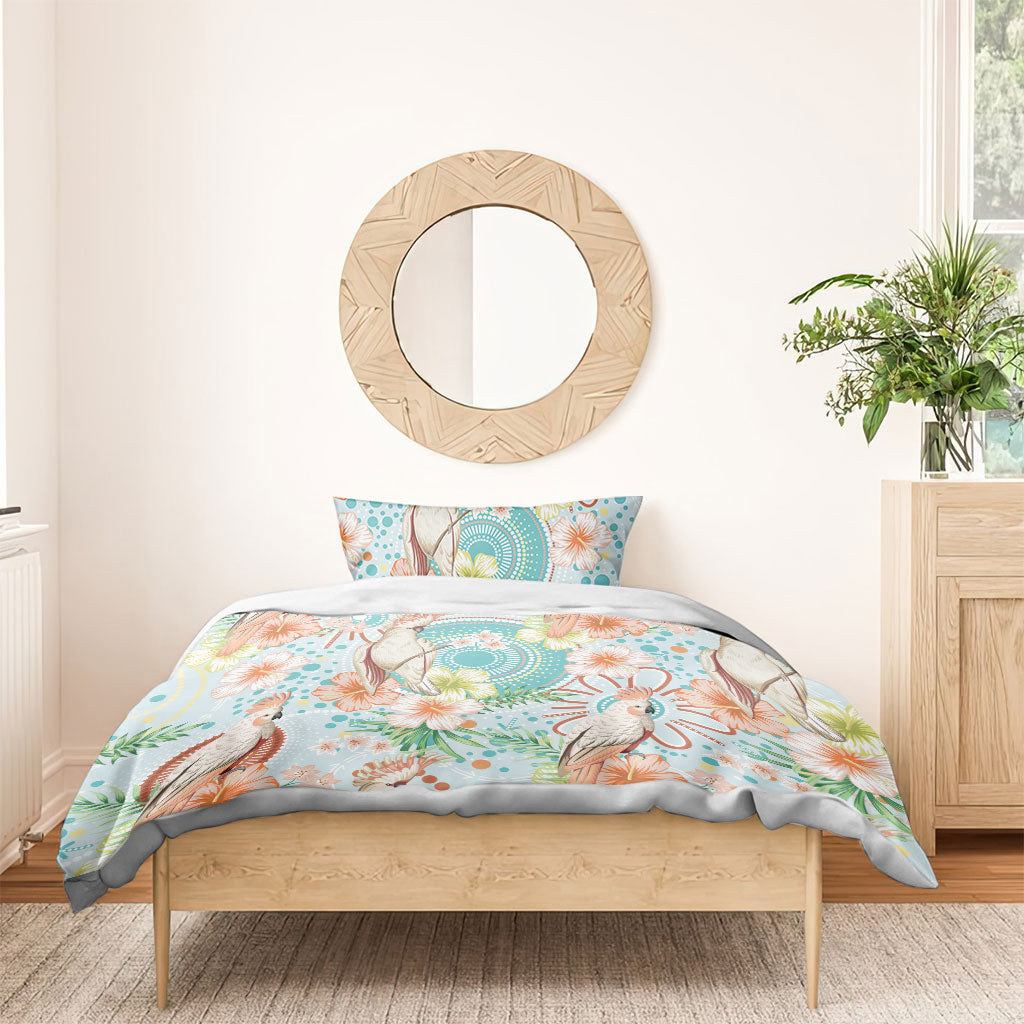 Australia Pink Cockatoo Aboriginal Art Bedding Set Tropical Hibiscus Floral Style