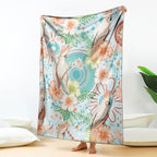 Australia Pink Cockatoo Aboriginal Art Blanket Tropical Hibiscus Floral Style