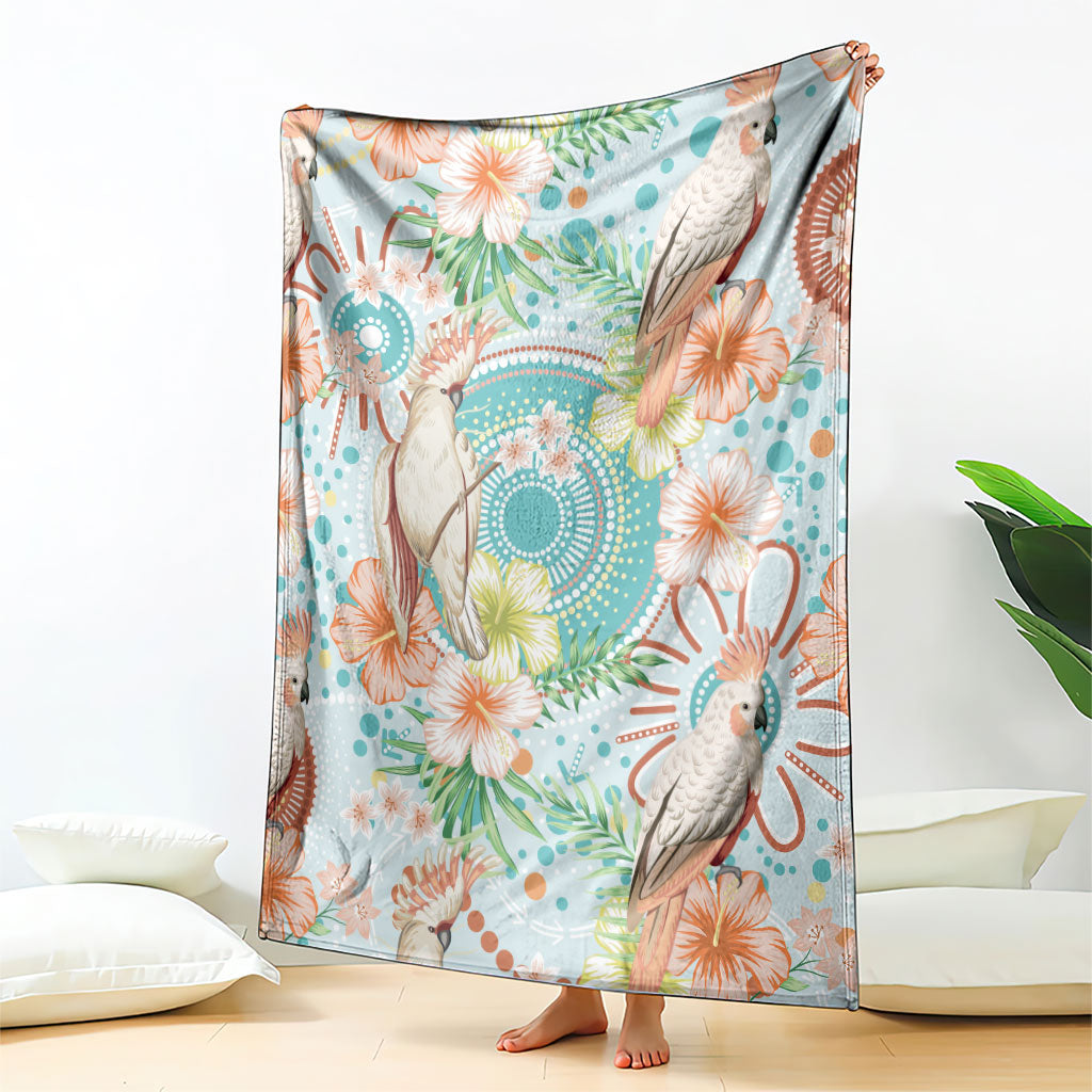 Australia Pink Cockatoo Aboriginal Art Blanket Tropical Hibiscus Floral Style