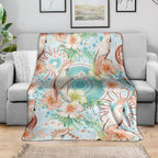 Australia Pink Cockatoo Aboriginal Art Blanket Tropical Hibiscus Floral Style