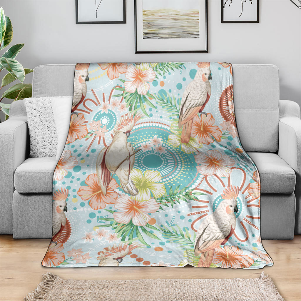Australia Pink Cockatoo Aboriginal Art Blanket Tropical Hibiscus Floral Style