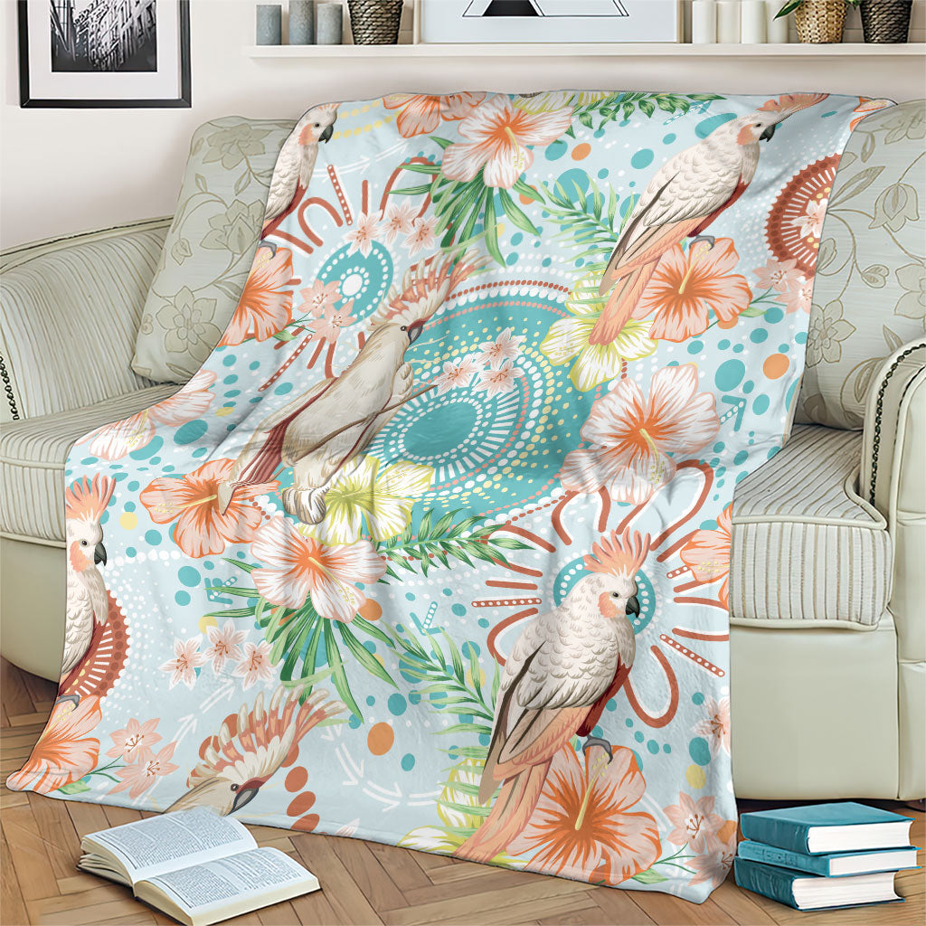 Australia Pink Cockatoo Aboriginal Art Blanket Tropical Hibiscus Floral Style