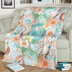 Australia Pink Cockatoo Aboriginal Art Blanket Tropical Hibiscus Floral Style