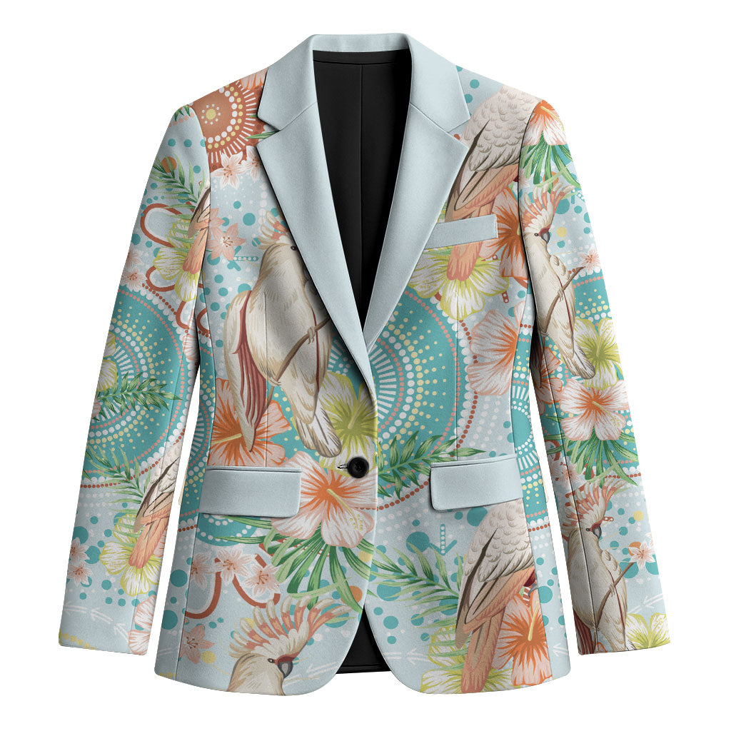 Australia Pink Cockatoo Aboriginal Art Blazer Tropical Hibiscus Floral Style