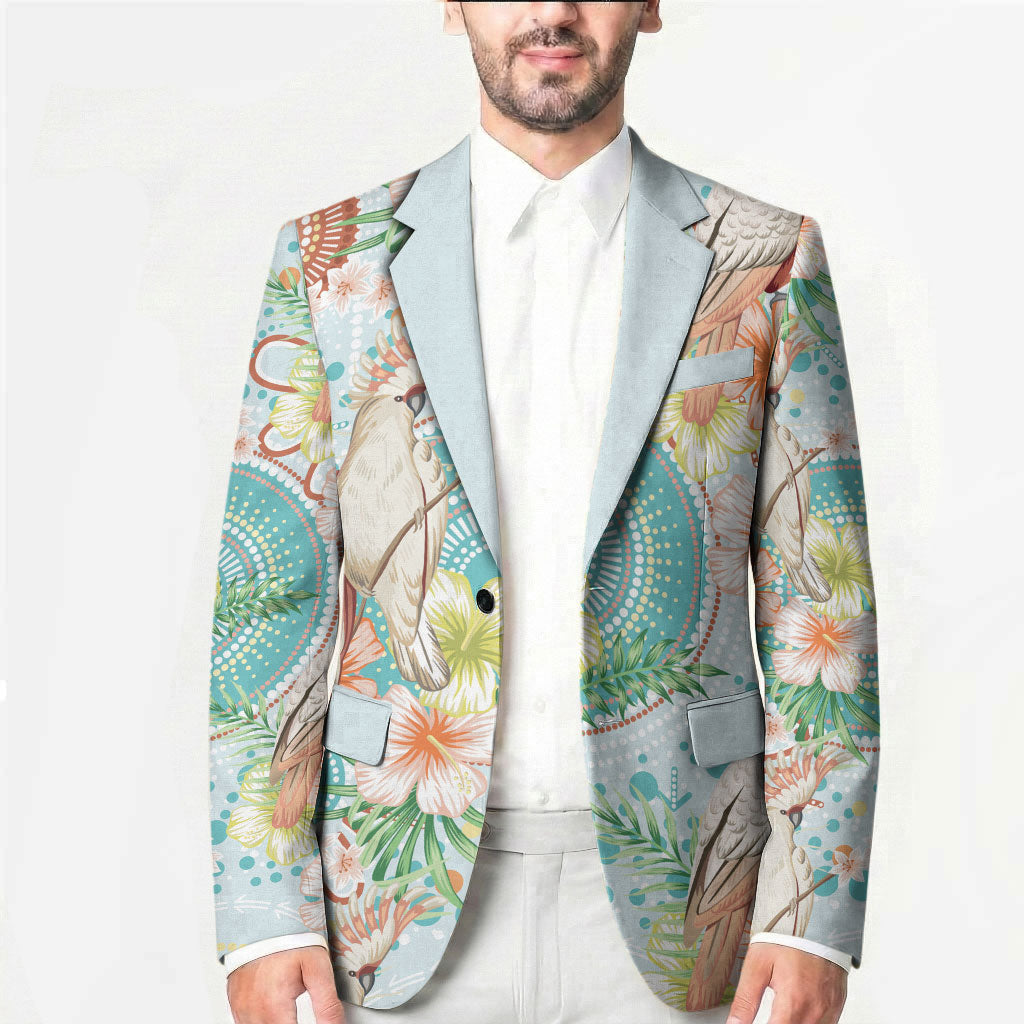 Australia Pink Cockatoo Aboriginal Art Blazer Tropical Hibiscus Floral Style