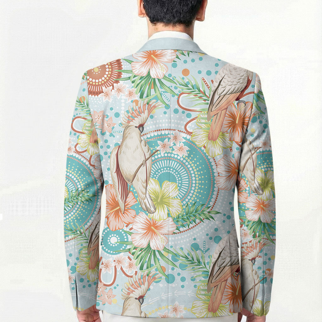 Australia Pink Cockatoo Aboriginal Art Blazer Tropical Hibiscus Floral Style
