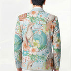 Australia Pink Cockatoo Aboriginal Art Blazer Tropical Hibiscus Floral Style