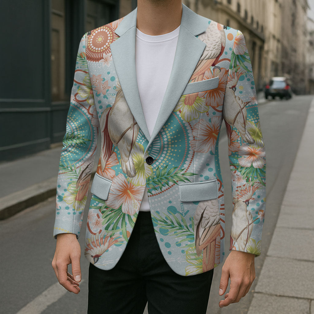 Australia Pink Cockatoo Aboriginal Art Blazer Tropical Hibiscus Floral Style