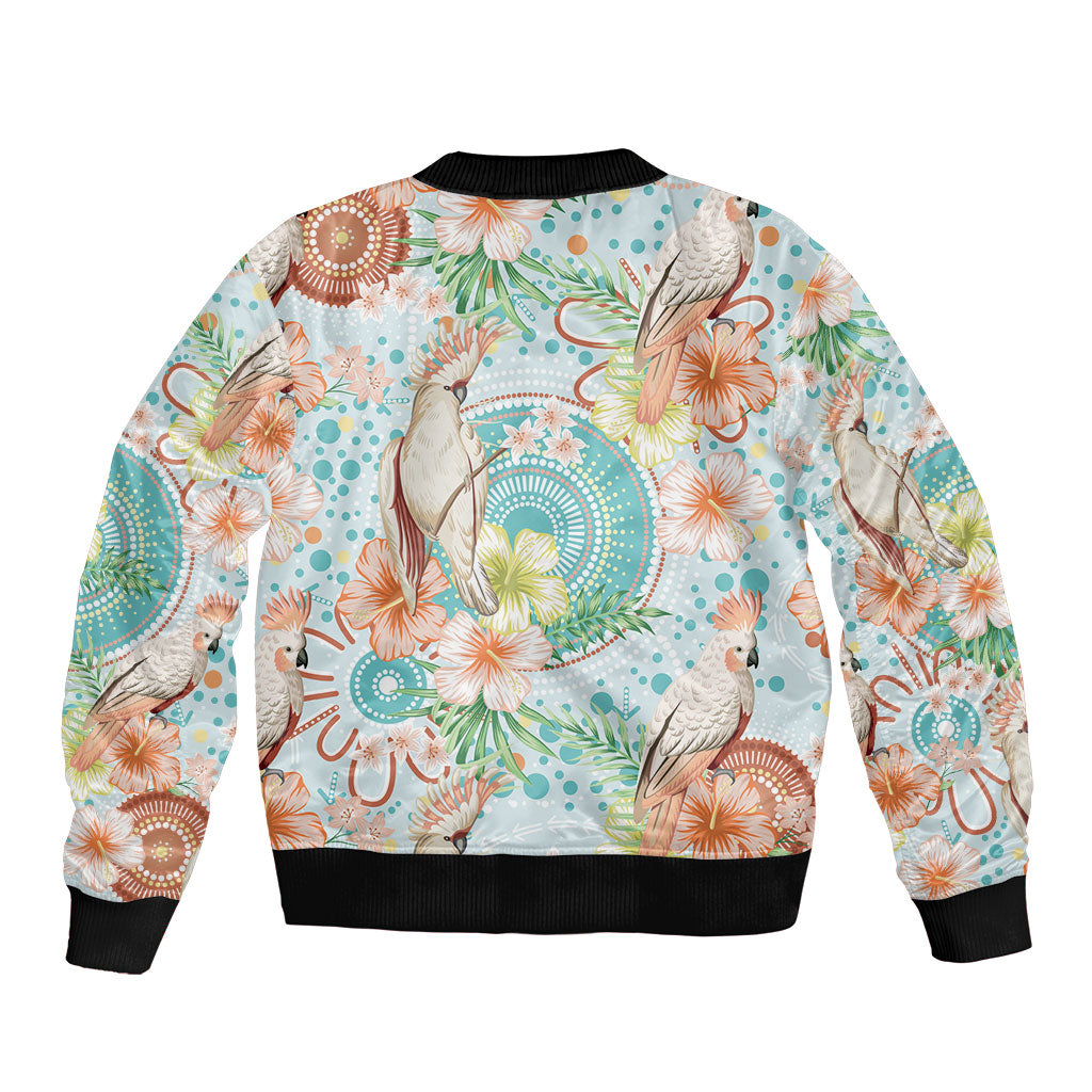 Australia Pink Cockatoo Aboriginal Art Bomber Jacket Tropical Hibiscus Floral Style