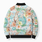 Australia Pink Cockatoo Aboriginal Art Bomber Puffer Jacket Tropical Hibiscus Floral Style