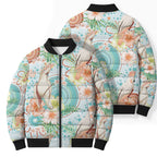 Australia Pink Cockatoo Aboriginal Art Bomber Puffer Jacket Tropical Hibiscus Floral Style