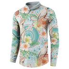 Australia Pink Cockatoo Aboriginal Art Button Sweatshirt Tropical Hibiscus Floral Style