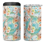 Australia Pink Cockatoo Aboriginal Art 4 in 1 Can Cooler Tumbler Tropical Hibiscus Floral Style