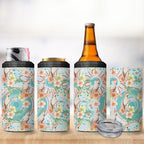 Australia Pink Cockatoo Aboriginal Art 4 in 1 Can Cooler Tumbler Tropical Hibiscus Floral Style