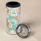 Australia Pink Cockatoo Aboriginal Art 4 in 1 Can Cooler Tumbler Tropical Hibiscus Floral Style