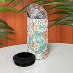 Australia Pink Cockatoo Aboriginal Art 4 in 1 Can Cooler Tumbler Tropical Hibiscus Floral Style