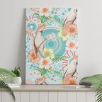 Australia Pink Cockatoo Aboriginal Art Canvas Wall Art Tropical Hibiscus Floral Style