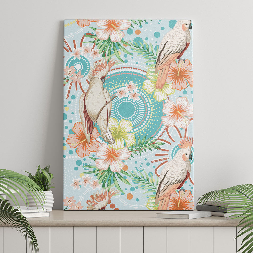 Australia Pink Cockatoo Aboriginal Art Canvas Wall Art Tropical Hibiscus Floral Style