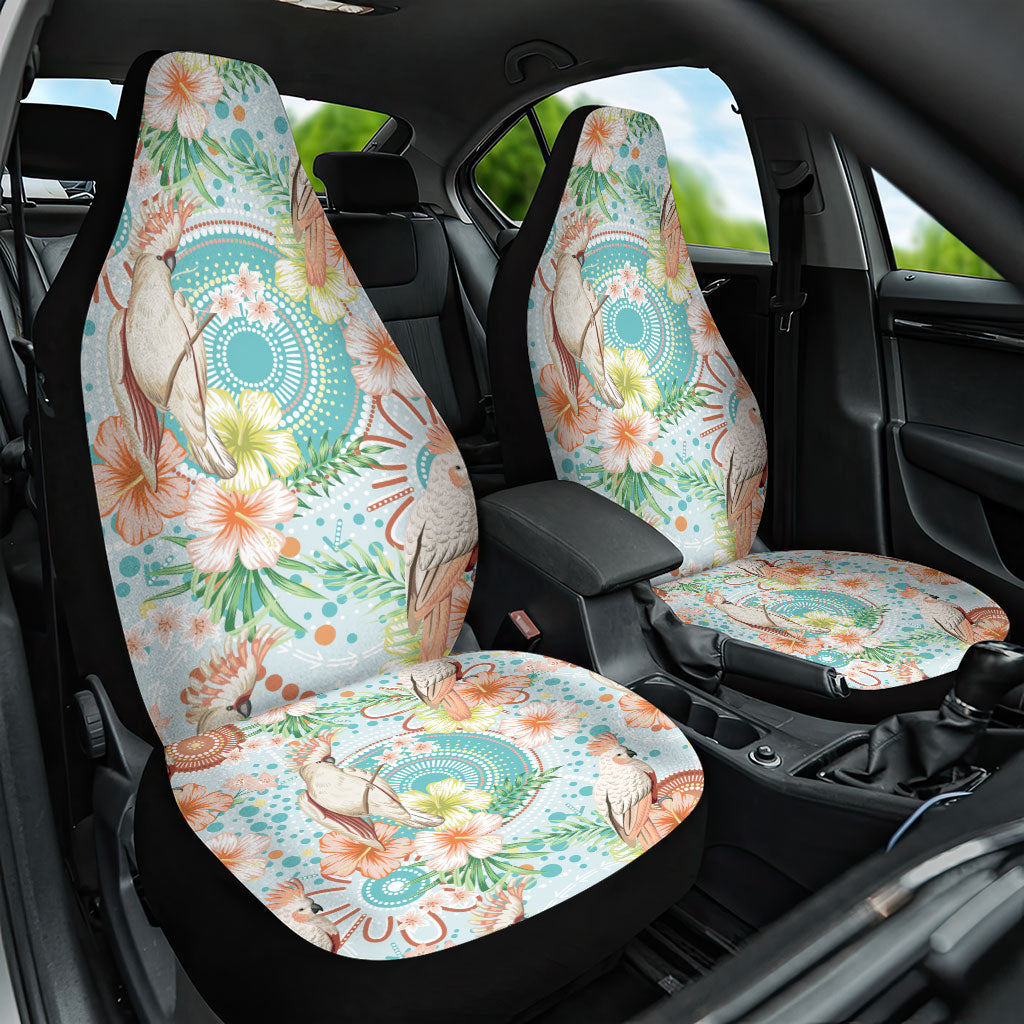 Australia Pink Cockatoo Aboriginal Art Car Seat Cover Tropical Hibiscus Floral Style