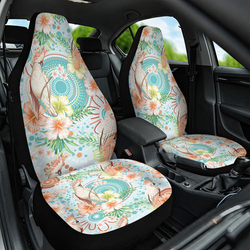 Australia Pink Cockatoo Aboriginal Art Car Seat Cover Tropical Hibiscus Floral Style